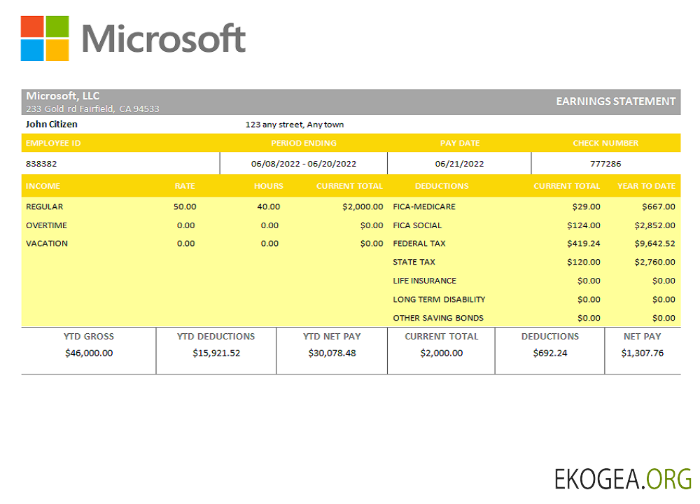Fiche d'employé d'une entreprise de technologies aux États Unis